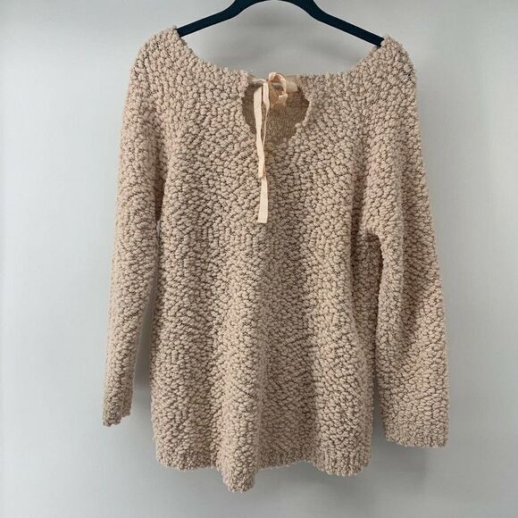 Popcorn Knit Sweater Pink Shimmer Bow Keyhole Lrg - Picture 2 of 5